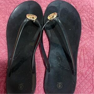MICHAEL Michael Kors Black Slippers with Gold Logo